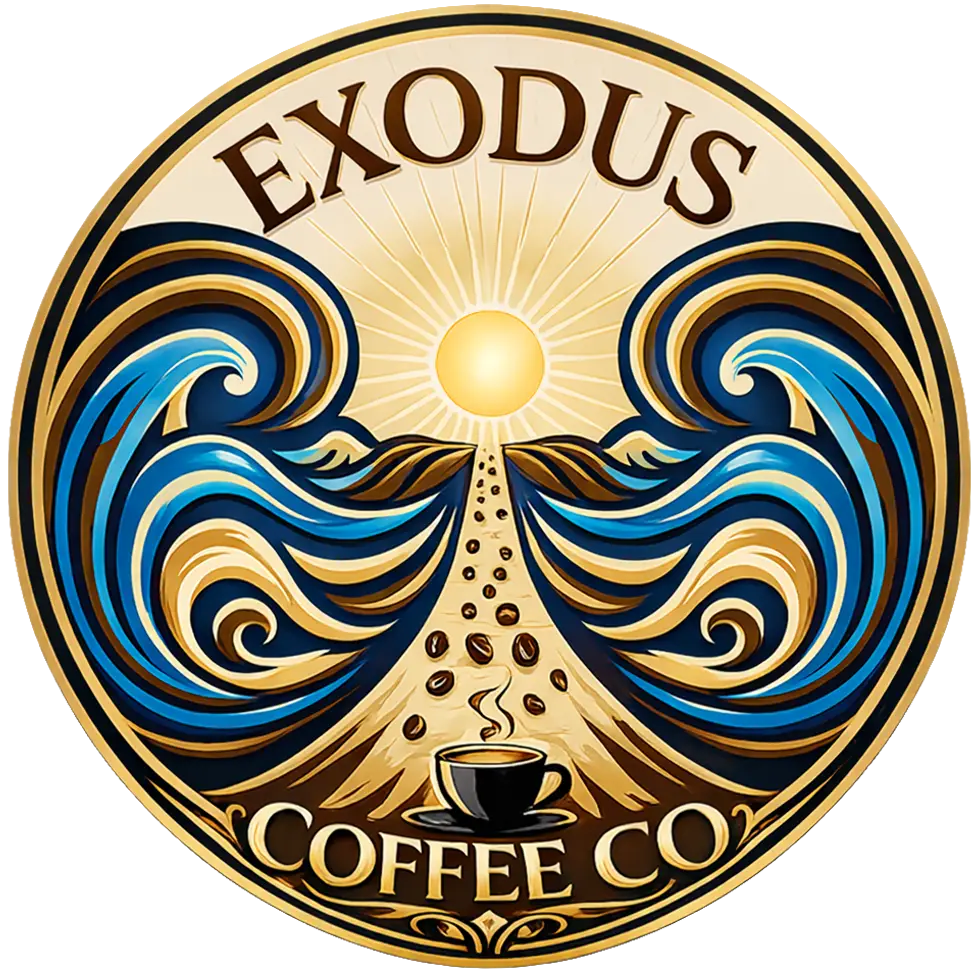 Exodus Coffee Co. — parted waves and rising sun logo